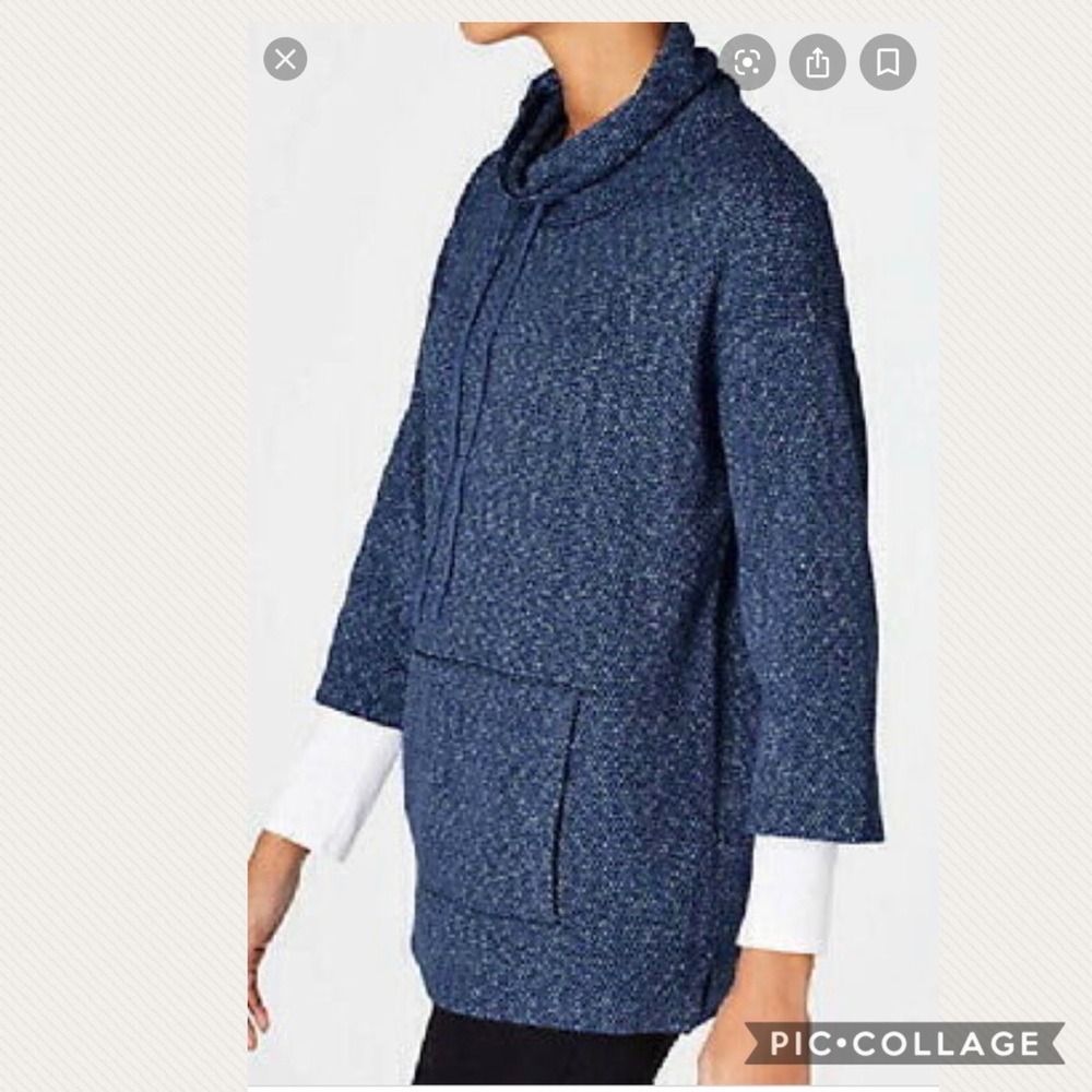 Pure Jill Cowl Neck Heathered Blue Sweater XS NWT